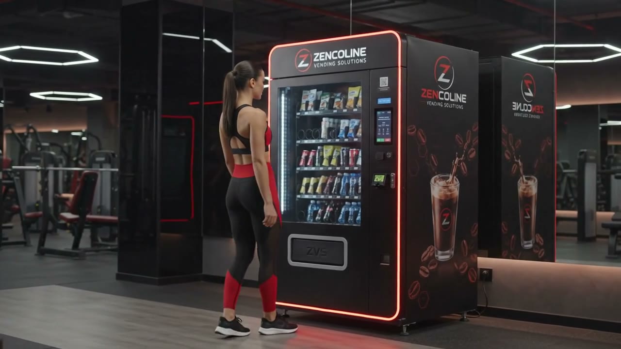Distribuidor de bebidas proteicas ZVS en un gimnasio